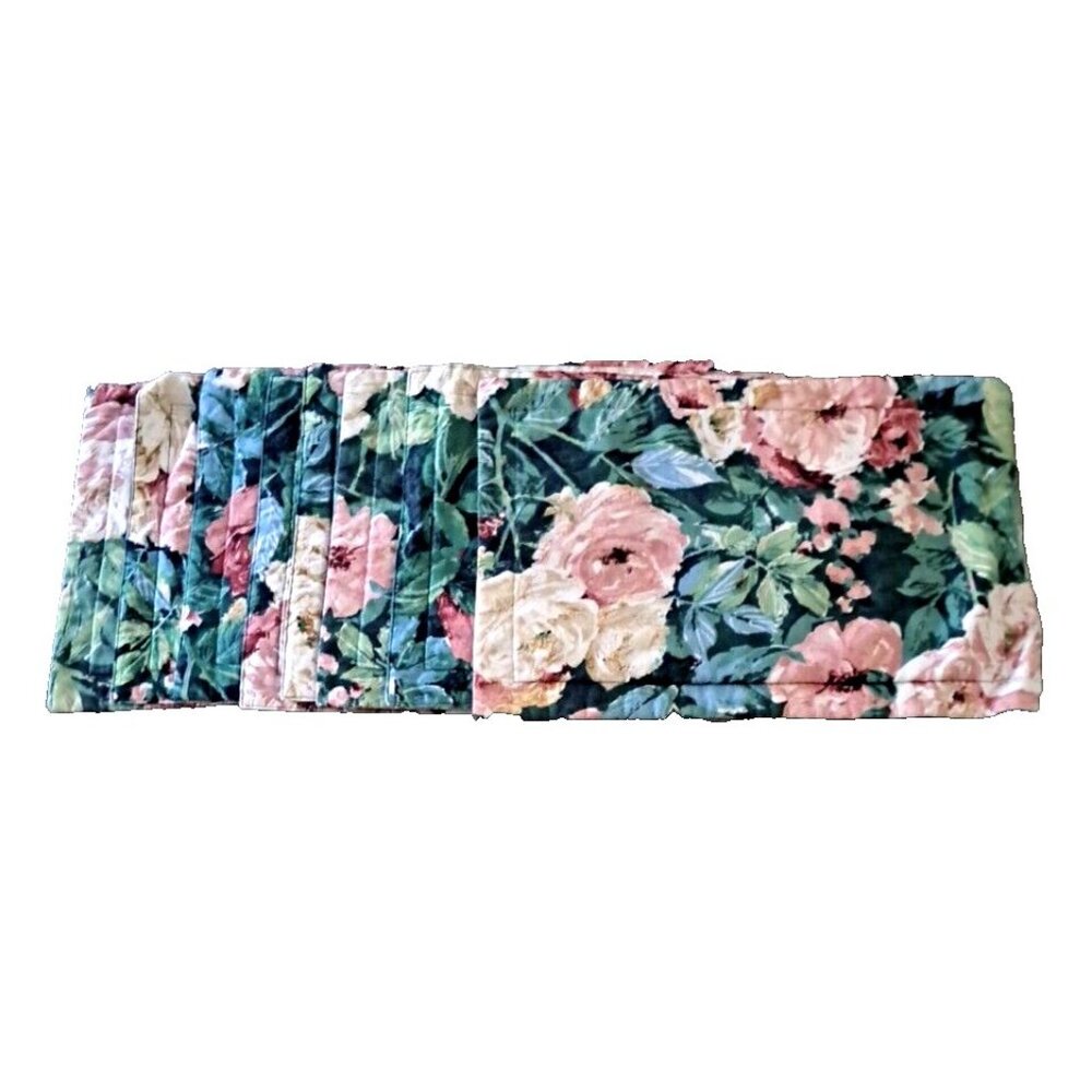 Quilted Floral Placemats Set Of 8 Green Pink Cottage Country Victorian 12x17.5